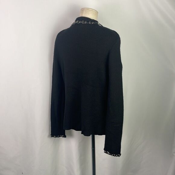 Talk Of The Walk Black Turtleneck Cardigan With Chain Trim Sweater Set - Picture 4 of 6